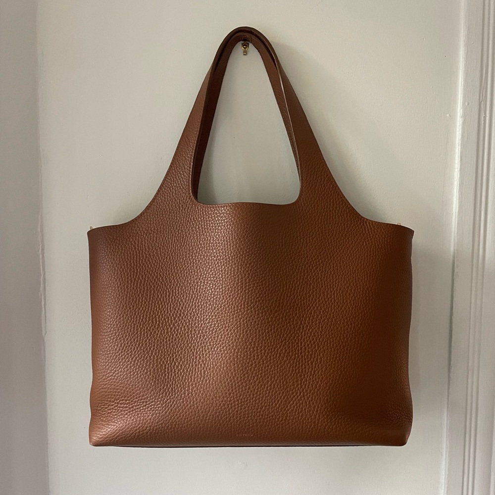 Cuyana Pebbled Leather Tote in Chestnut Brown